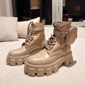 PRADA - Monolith leather and Re-Nylon boots with pouch